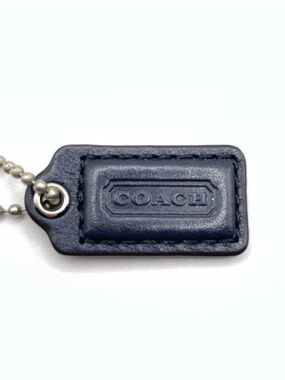 Coach Navy Blue Leather Hang Tag with Ball Chain